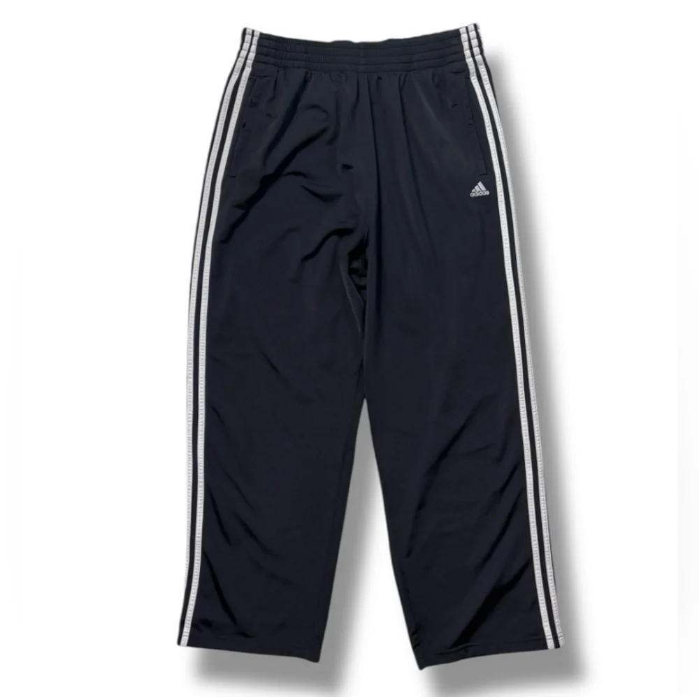 ADIDAS Three Stripe Tear Off Snap Warm Up Track Pants Black VINTAGE
